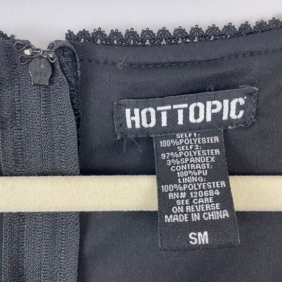 Hot Topic Black Velvet Bell Sleeve Cold Shoulder Dress Corset Faux Leather Small - Picture 9 of 12